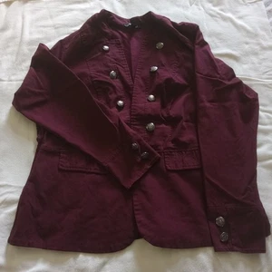 Roz&Ali Burgandy Dbl. Breasted Military Style Open Front Jacket 2X Peplum Hem - Picture 1 of 17