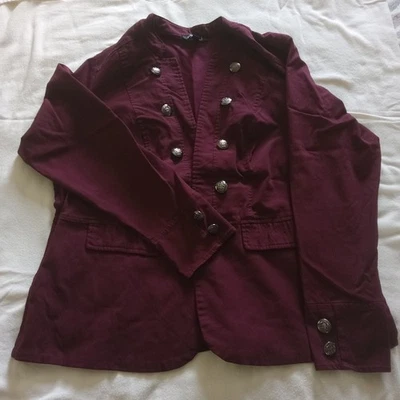 Roz&Ali Burgandy Dbl. Breasted Military Style Open Front Jacket 2X Peplum Hem - Image 1 of 4