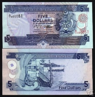 SOLOMON ISLANDS 5 DOLLARS P-19 1997 REPLACEMENT X/1 UNC BOAT CROCODILE BANK NOTE - Image 1 of 2