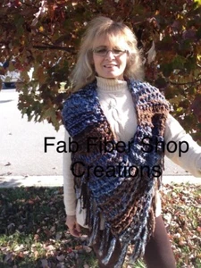Fall Winter Handmade Knit Designer Original BoHo Fringed Poncho Converts to Cowl - Picture 1 of 2