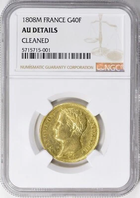 Francia 1808-M Oro 40 Francos NGC AU Detalles Foto 1 de 4