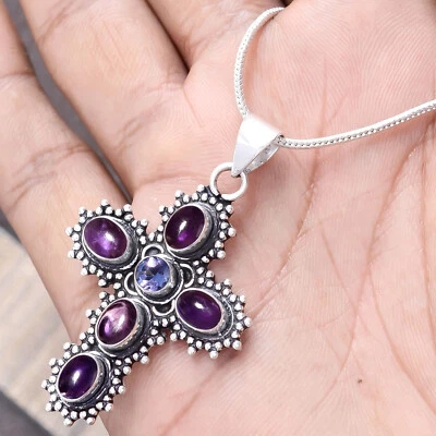 Colgante de piedras preciosas de plata de ley 925 con corte de amatista y amatista-WS40 Foto 1 de 4