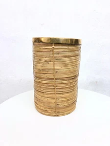Portaombrelli/Cestino italiano in rattan ottone stile Gabriella Crespi - Foto 1 di 5