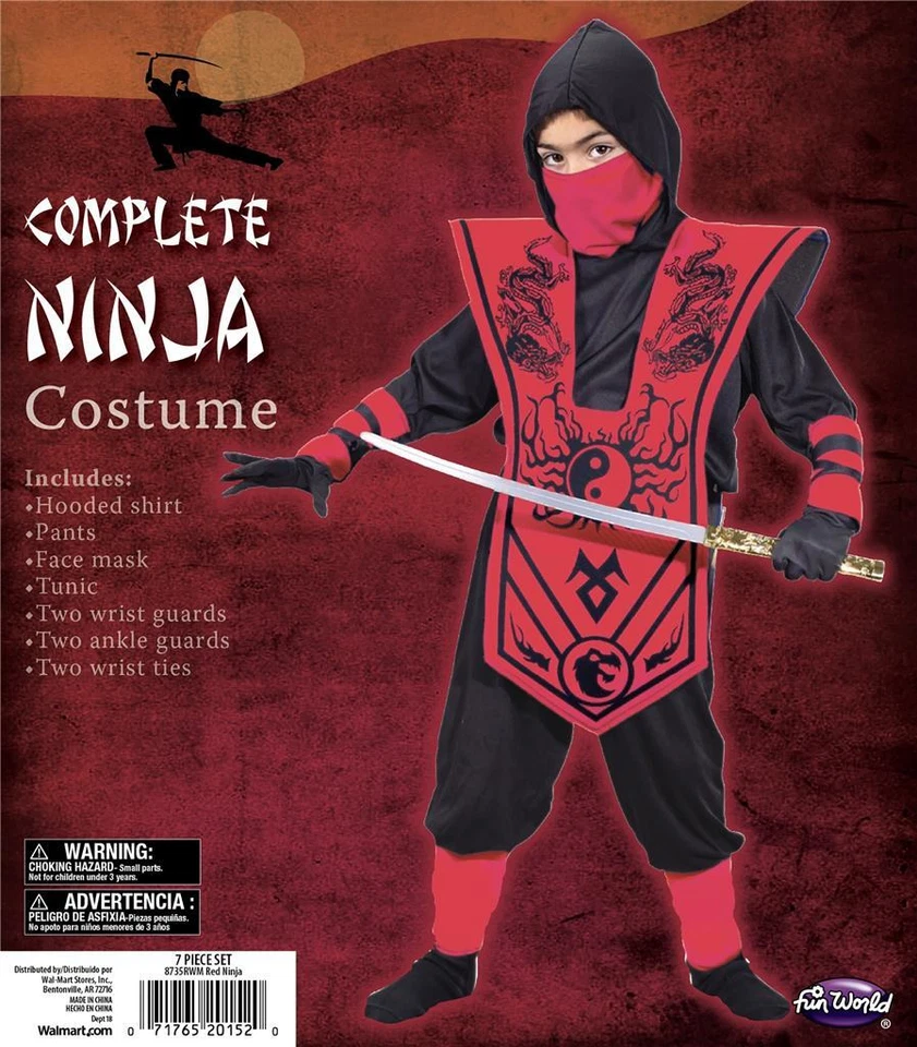 Niños Rojo COMPLETO NINJA Disfraz de Halloween Talla Mediana 8 Camisa Pantalones Máscara Nuevo con Etiquetas Foto 1 de 1