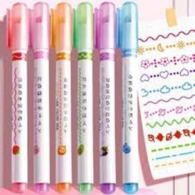 6 Stuck Textmarker Blumenlinienform Roller Tip Curve Liner Marker Schreibwaren - Bild 1 von 4