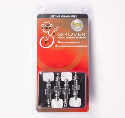 Grover 120C Geared Banjo Pegs, Set of 4 Chrome, Square Pearloid buttons - Image 1 of 3