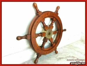 18" Latón Náutico Marrón Madera Streaming Barcos Piratas Rueda Mar Pared Decoración Regalo - Imagen 1 de 3