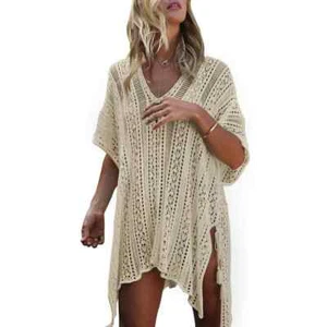 Swimsuit Cover Up for Women Summer Sexy Hollow Out Seethrough Crochet Bathing Su - Picture 1 of 5