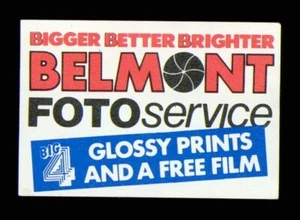 Matchbox label Belmont Foto Service Glossy Prints & a Free Film MT778 - Picture 1 of 1