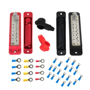 New 12 Point Bus Bar Power Distribution Block 180A 12V DC Pair Black & Red USA - Picture 1 of 11