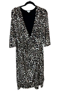 Kiyonna Faux Wrap Leopard Print Dress Size 18 Ciara Cinch Dress Stretch Vneck - Picture 1 of 10