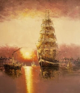 Sailing Ship - #23,  24x20, 100% Hand Painted Oil Painting on Canvas - Picture 1 of 6