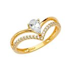 Pear 14K Real Yellow Gold Pear CZ 2 Line Fancy Fashion Ring Band Women's Size 7