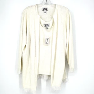 Camiseta sin mangas Chico's de lino marfil y lavanda con borde de cárdigan con flecos talla mediana nueva con etiquetas - Imagen 1 de 7