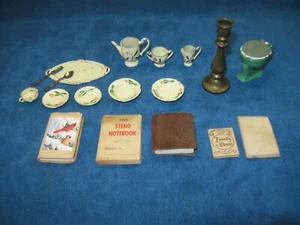18-Vintage MINIATUR PUPPENHAUS TEILE, Metall Servierartikel, Geschirr, Bücher, Verschiedenes - Bild 1 von 9