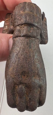 Genuine Antique Rustic Cast Iron Ball in Hand Door Knocker Vintage Cover