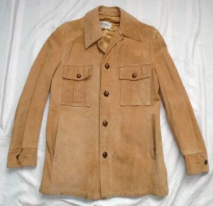 Vintage 70s LL Bean Mens 100% Leather Suede Button Jacket Brown Size 38 - Picture 1 of 10
