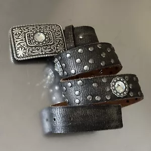 Ariat Belt Women’s Size 32/80 Original Master Buckle Leather Studded Rhinestone - Picture 1 of 20