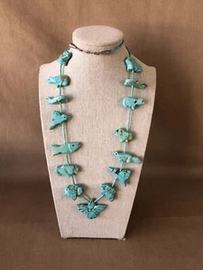 Large Vintage Zuni Turquoise Fetish & Heishi Sterling Silver 925 Necklace 30” - Picture 1 of 12
