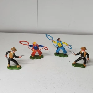 Vintage Britains Plastic Cowboys M4 Figures Hong Kong Lasso Throwing Western - Picture 1 of 13