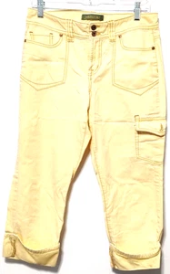 Womens Yellow Cargo Capri Pants Size Medium 6 Pocket Utility Button Zip Outdoor - Picture 1 of 8