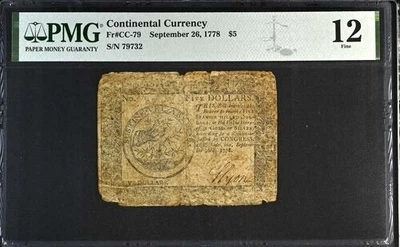 FR. CC-79 Sept. 26, 1778 $5 Continental Colonial Currency PMG 12 - Image 1 of 2