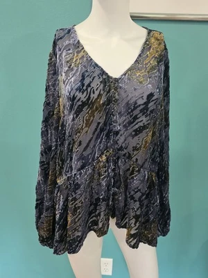 Nuevo SUNDANCE Terciopelo Riches Seda Burnout Blusa Camisa Top Azul Verde Fluido Talla L Foto 1 de 4