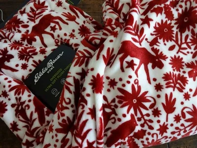 EDDIE BAUER Red White WINTER WOODLAND Christmas Cabin PLUSH FLEECE THROW BLANKET - Image 1 of 4