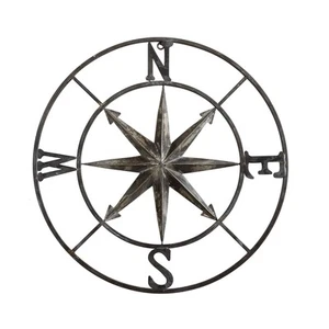 Creative Co-op Decorative Round Metal Compass Wall Décor, 30", Black,DA7818, - Picture 1 of 12
