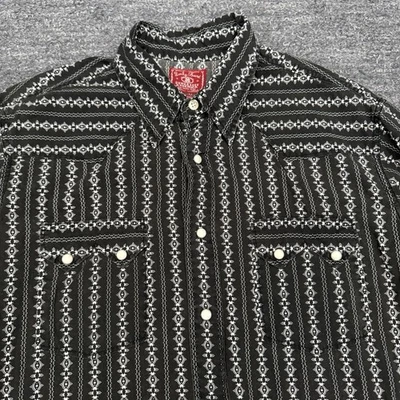 Lucky Brand Grande Marrón Geométrico Perla Snap Western Rockabilly Country Y2K Foto 1 de 4