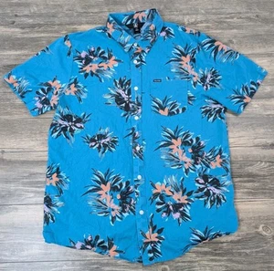 VOLCOM Short Sleeve Hawaiian Button Up Shirt All Over Print Floral Blue Men's L - Picture 1 of 10