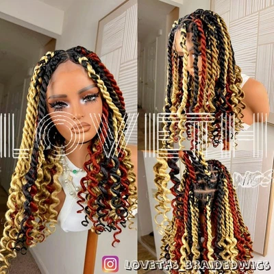 Envio no dia seguinte (2 dias de ENVIO) Peruca trançada de renda completa, trança preta sem nós - Imagem 1 de 4