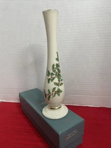 Vintage Lenox Holiday Holly Bud Vase 7,25" Elfenbein Porzellan 24K Goldrand USA - Bild 1 von 11
