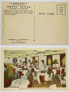 HOTEL TEXAS Dining Room Fort Worth TX Linen Postcard c1930s Air Conditioned - Picture 1 of 1