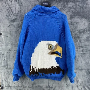 Vintage Bald Eagle Hand Knit Full Zip Cardigan Lined Sweater Jacket Handmade XXL - Picture 1 of 15