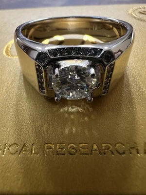 Alianza de boda de plata esterlina solitario central ancho moissanita de 1 quilate para hombre talla 10 Foto 1 de 3