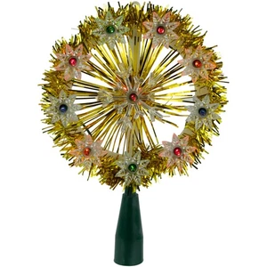 Northlight 7" Gold Tinsel Snowflake Starburst Christmas Tree Topper Multi Lights - Picture 1 of 5