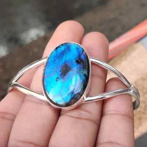 Labradorite Gemstone 925 Sterling Silver Handmade Bracelet Cuff FR-45 - Picture 1 of 6