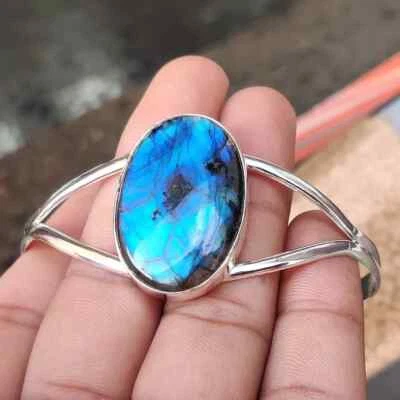 Labradorite Gemstone 925 Sterling Silver Handmade Bracelet Cuff FR-45 - Image 1 of 4