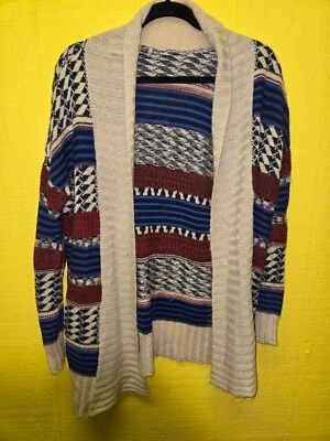 Mujer BKE Suéter Abierto Rojo/Blanco/Azul Talla Pequeña Manga Larga Hebilla Azteca Foto 1 de 4