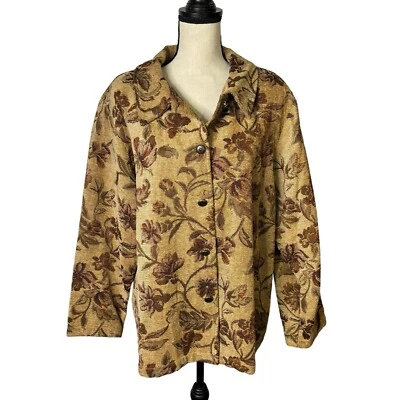 Chaqueta estilo Susan Graver para mujer 1X Blazer tejido multi jacquard tapiz marrón Foto 1 de 4