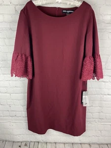 Karl Lagerfeld Womens 16 Burgundy Lace Bell Sleeve Dress NWT - Picture 1 of 7