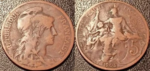 France - III Republic - 5 Cents 1905 Very Good! Rare! F.119/15 - Picture 1 of 1