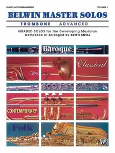 BELWIN MASTER SOLOS VOLUME 1 PIANO ACCOMPANIMENT BOOK FOR TROMBONE ADVANCED NEW - Picture 1 of 1
