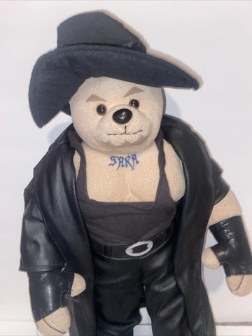 WWE WWF The Undertaker Plush Teddy Bear 18" Wrestling Stuffed W/ Hat , Coat RARE Cover