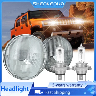 For Hummer H2 2003-2009 Pair 7 inch Round Halogen Headlights DRL High Low Beam - Image 1 of 4