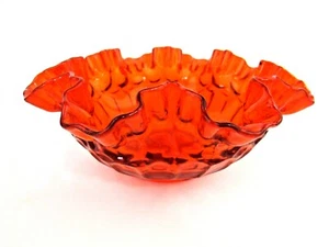 Vintage Fenton Thumbprint Colonial Orange Ruffled Round Bowl 8" Unmarked older - Picture 1 of 6