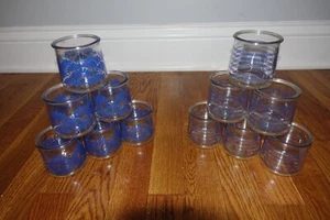 LOT of 12 - 2 Sets Of 6 Vintage Style Oui Yogurt Jars Fans & Stripes - Picture 1 of 6