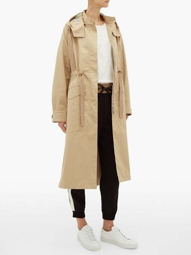 Cappotto parka lunga pioggia Moncler senape giubbotto misto cotone cappuccio beige chiaro