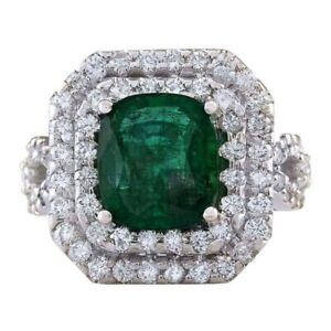 Green Cushion Cut Lab Created Emerald Double Halo Style Women's Wonderful Ring